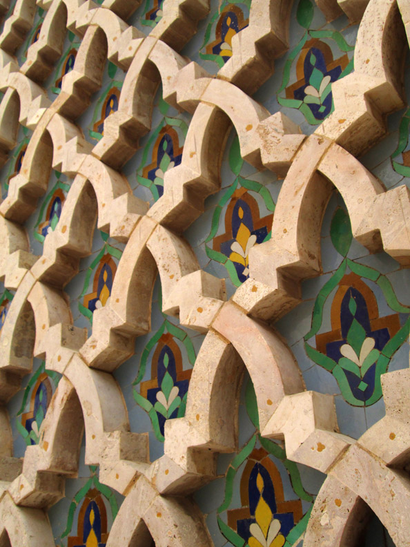 Detail of the exterior walls of Hassan II Mosque in Casablanca, Morocco