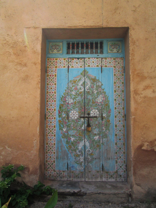 Painted door inside the Andalusian Gardens in Rabat Morocco