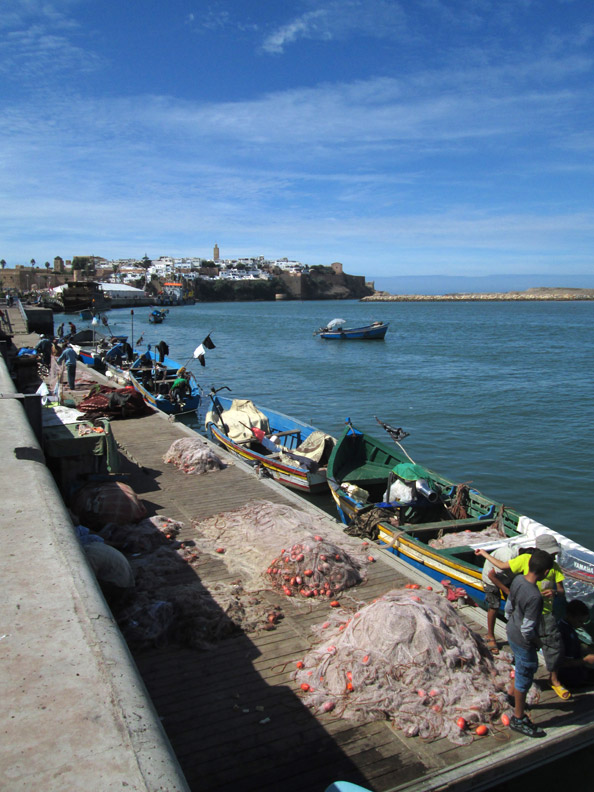 Boats next to The Oued Bou Regreg River in Rabat Morocco