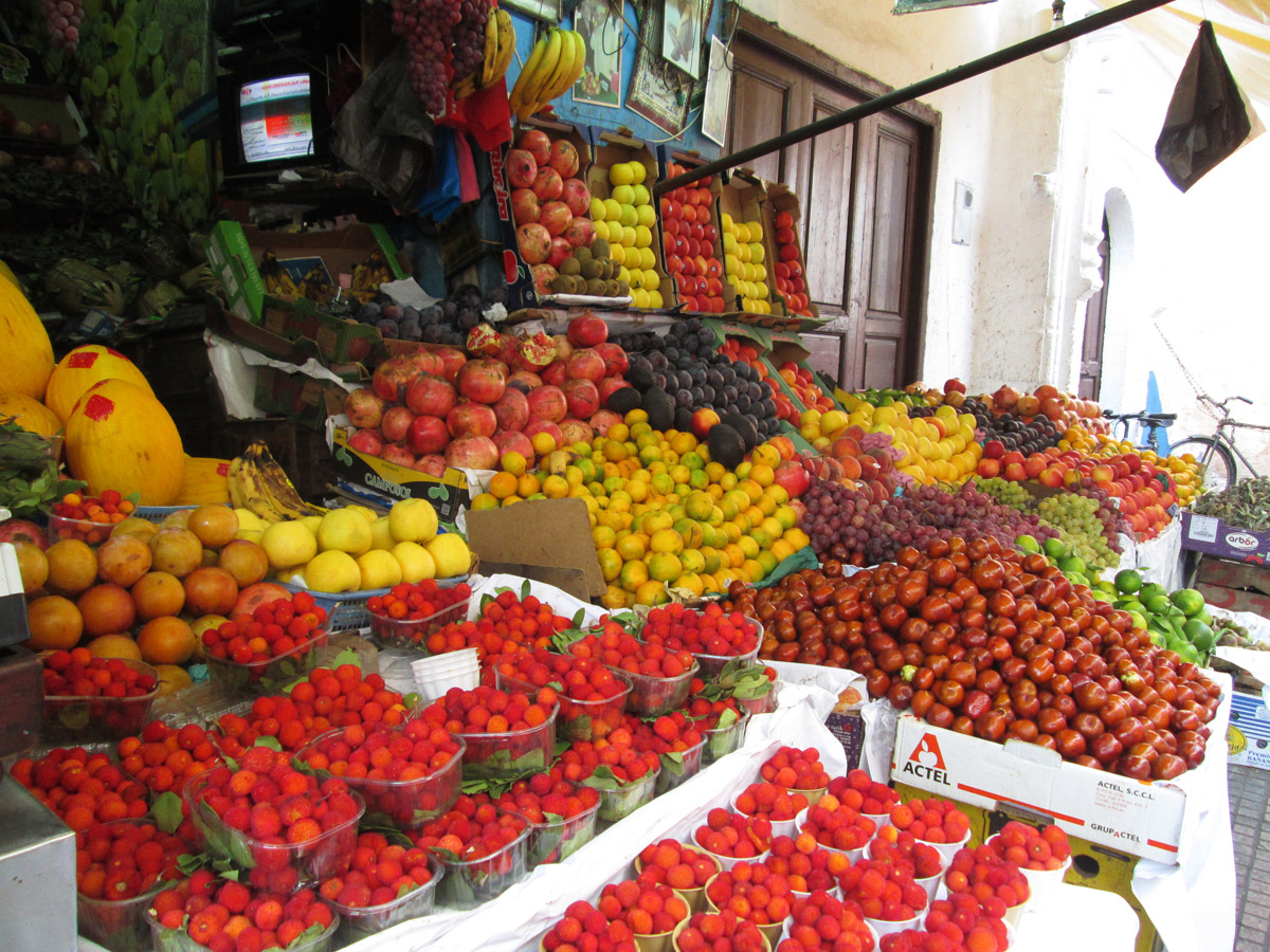 A fruit market inside the souks of Rabat Morocco