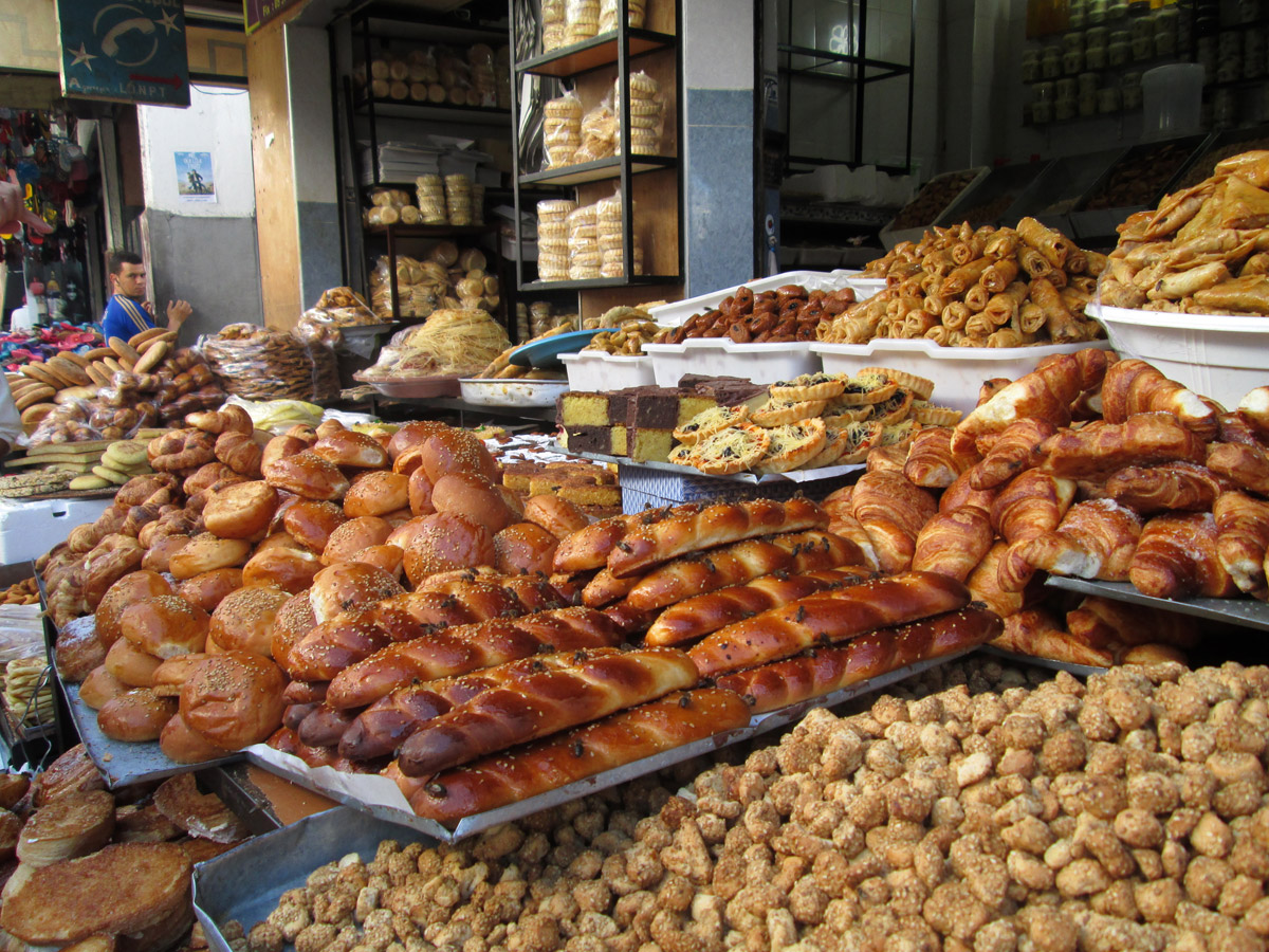 A bread stall inside the souks of Rabat Morocco