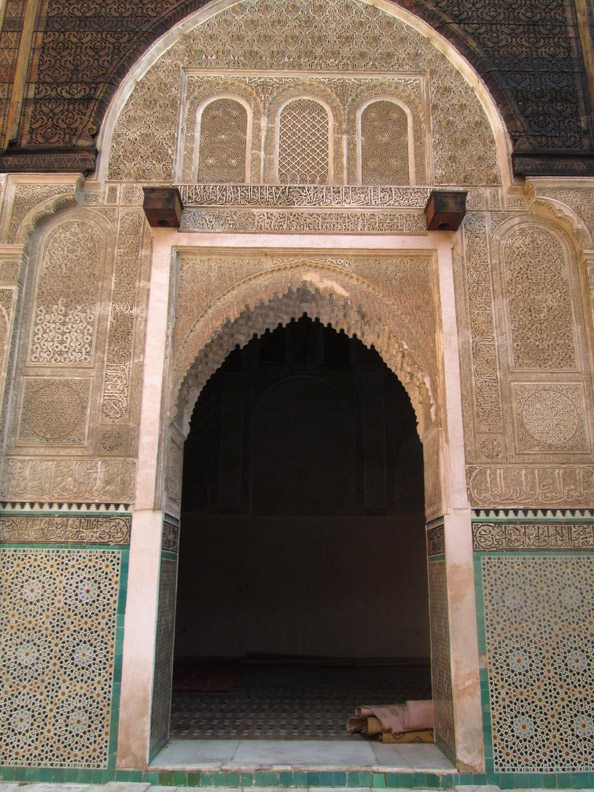 A stucco doorway in the Medersa Bou Inania in Fes Morocco