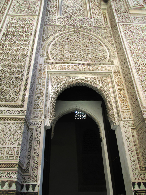 Arabesque designs on a wall of Madrasa Bou Inania in Meknes Morocco