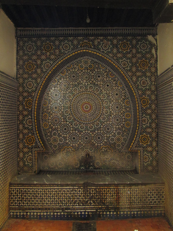 A beautiful zellige fountain in the medina of Meknes Morocco