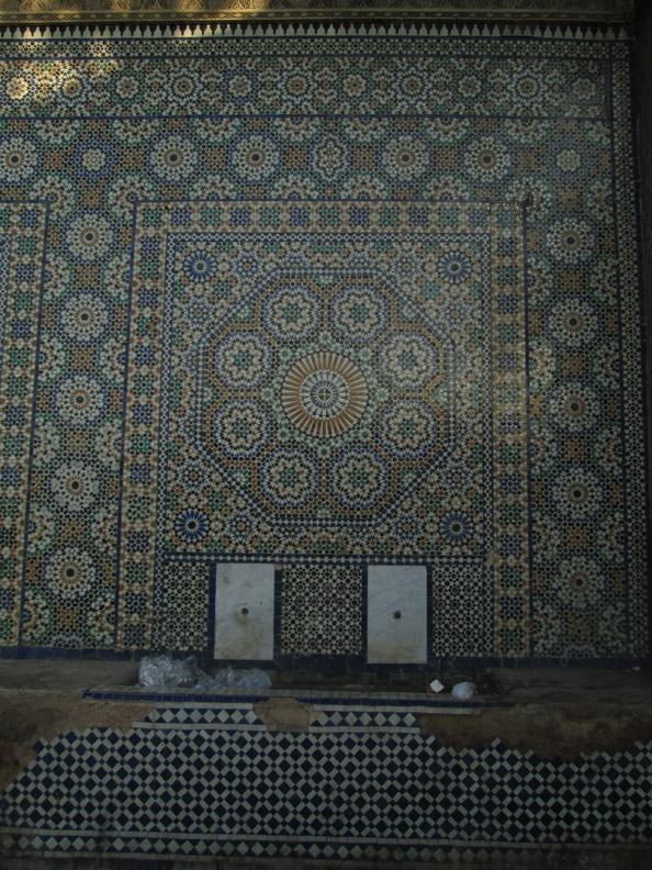 A beautiful zellige fountain in the medina of Meknes Morocco