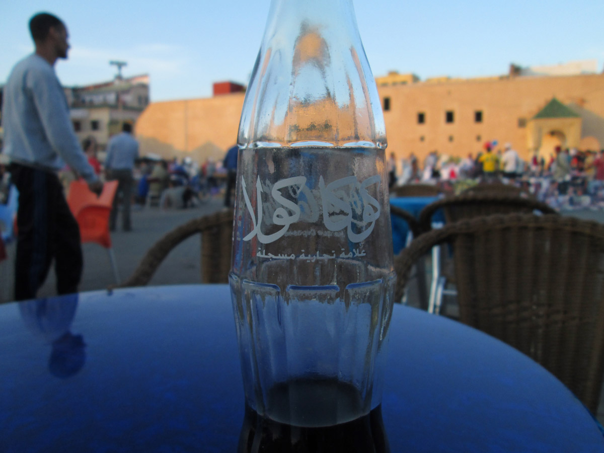 Enjoying a Coca-Cola in Place el Hedim in Meknes Morocco