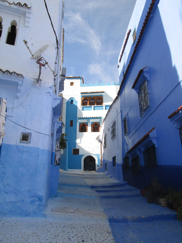 Blue walls and walkways in Chefchaouen Morocco