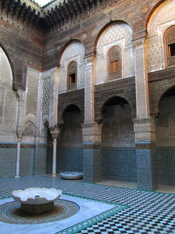 Central courtyard of Medersa el Attarine in Fes Morocco